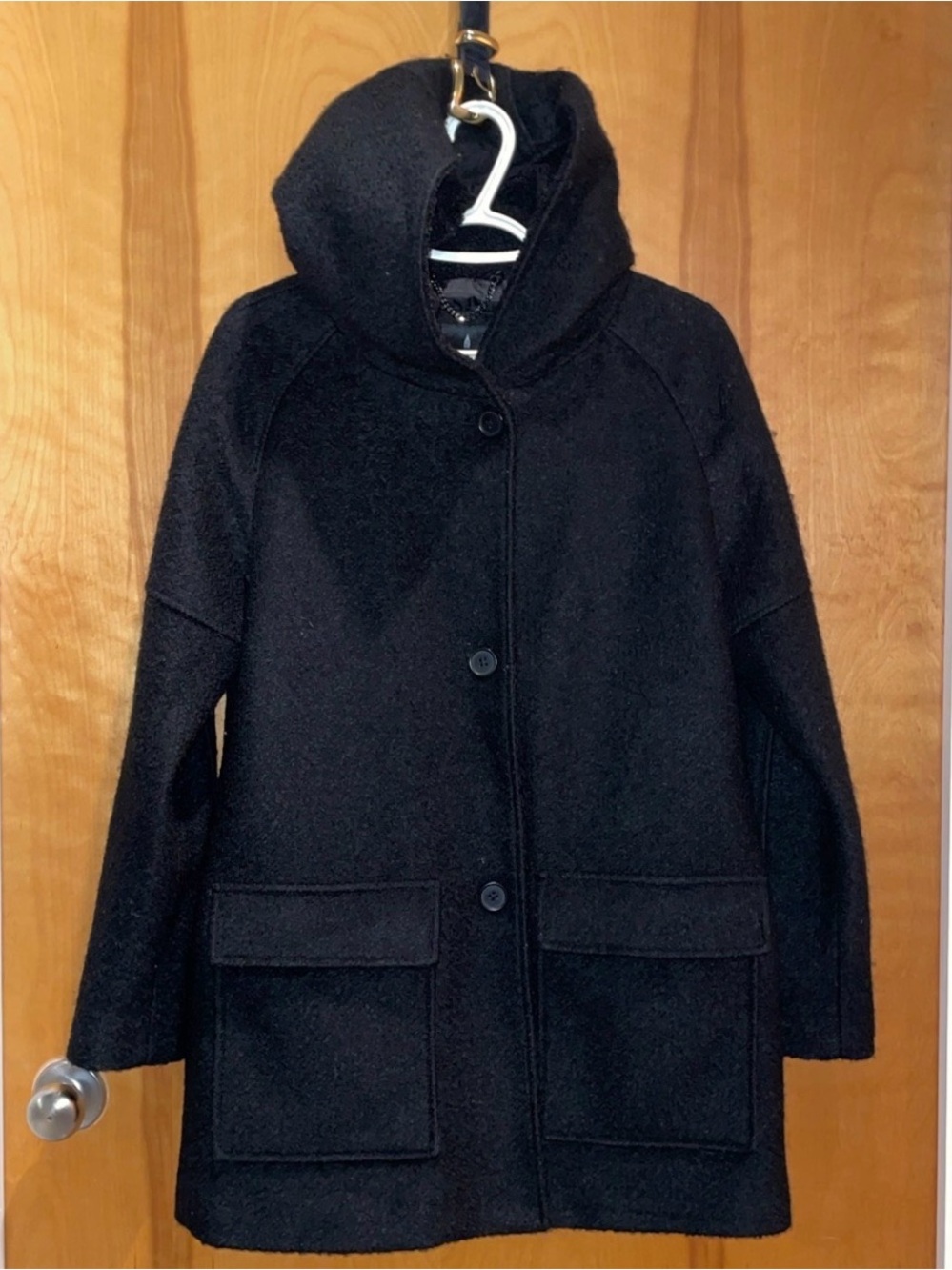 London Fog Black Hooded Wool Coat - Women
